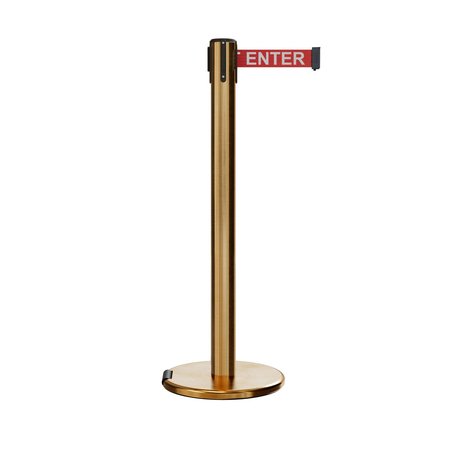 MONTOUR LINE Retractable Belt Stanchion Roller Base, 3ft Sat.Brass Post 14ft. R.Cau ME650-SB-CAURW-140